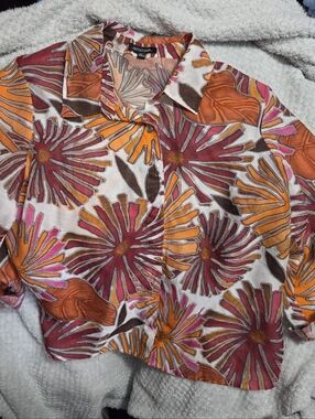 Notations Pink Orange Floral Print Blouse